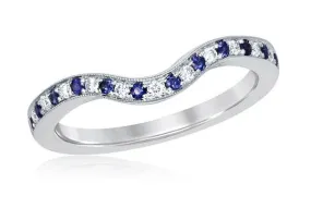 14Kt White Gold Diamond and Sapphire Thin Curved Band