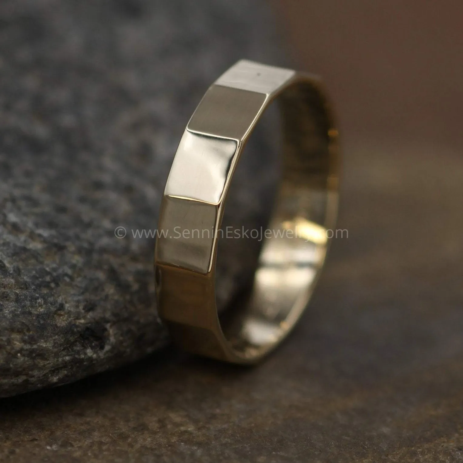 14kt yellow gold 5x1mm Flat Faceted Texture Band - Glossy Finish