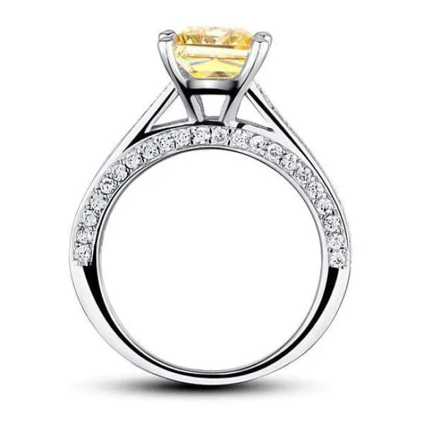 1.5 Carat Princess Yellow Canary Simulated Diamond 925 Sterling Silver Wedding Engagement Ring