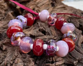 15 Handmade Red & Purple Swirl Lampwork Beads Set SRA