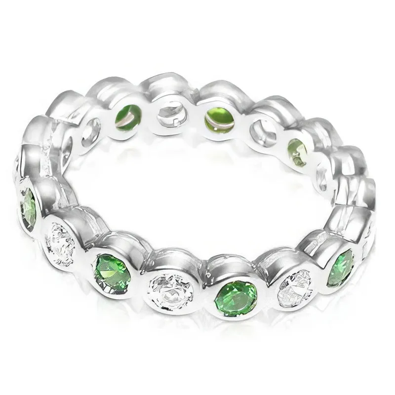 1.55 CT Round Cut Green Emeralds & Diamonds - Eternity Ring