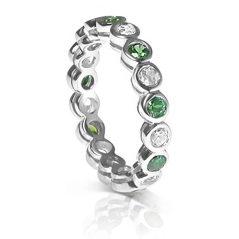 1.55 CT Round Cut Green Emeralds & Diamonds - Eternity Ring