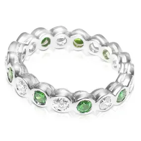 1.55 CT Round Cut Green Emeralds & Diamonds - Eternity Ring