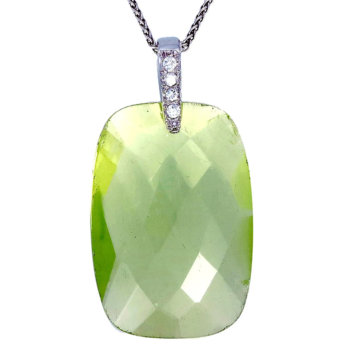 17 cttw Pendant Necklace, Lemon Quartz Emerald Shape Pendant Necklace for Women in .925 Sterling Silver with 18 Inch Chain, Prong Setting