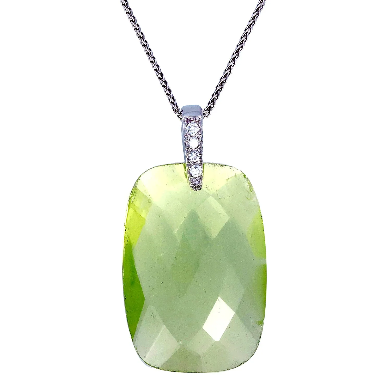 17 cttw Pendant Necklace, Lemon Quartz Emerald Shape Pendant Necklace for Women in .925 Sterling Silver with 18 Inch Chain, Prong Setting