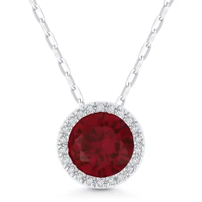 1.75Ct Created Ruby 16"pendant Necklace In 14K White Gold