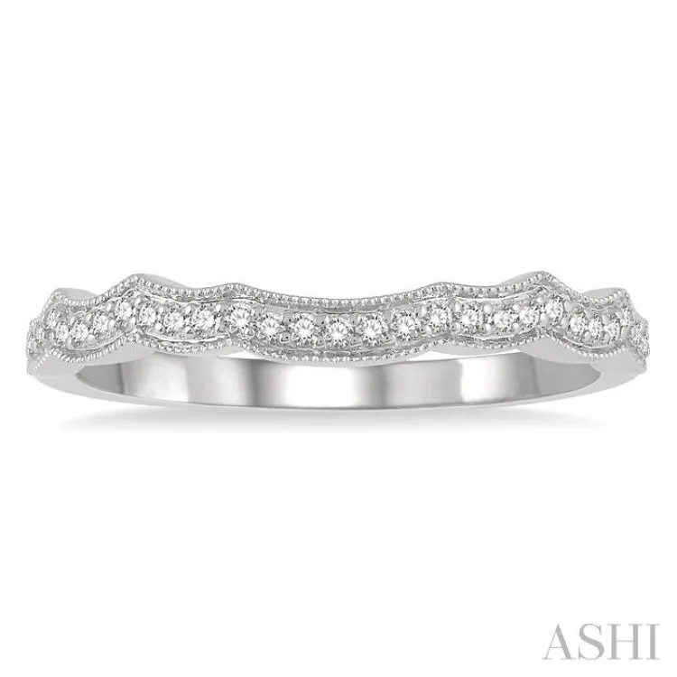 1/8 ctw Wave Lattice Round Cut Diamond Wedding Band in 14K White Gold