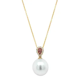 18ct Yellow Gold South Sea Pearl, Ruby & Diamond Aegean Pendant