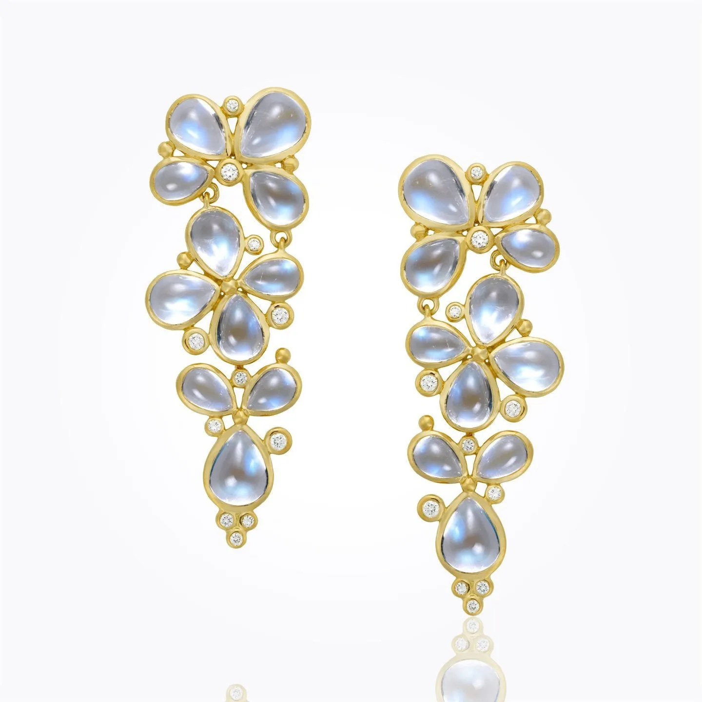 18K Blossom Drop Earrings with Royal Blue Moonstone and diamond