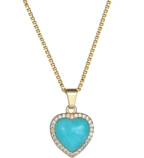 18K Gold Sea Blue Heart Gemstone Necklace