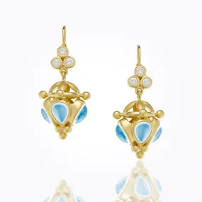 18K Petal Drop Earrings with royal blue moonstone and diamond granulation