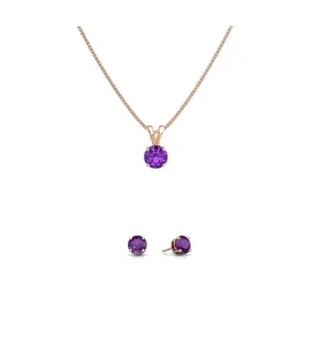 18K Rose Gold 1ct Amethyst Round 18 Inch Necklace and Earrings Set Plated