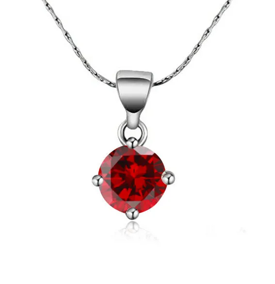 18K White Gold 2 Carat Created Ruby Round Stud Necklace Plated 18 inch