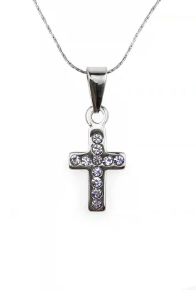 18K White Gold 3 ct Created Diamond Cross Stud Necklace Plated 18 inch