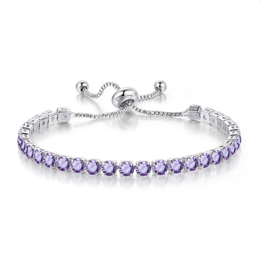 18k White Gold 6 Cttw Created Tanzanite Round Adjustable Tennis Plated Bracelet