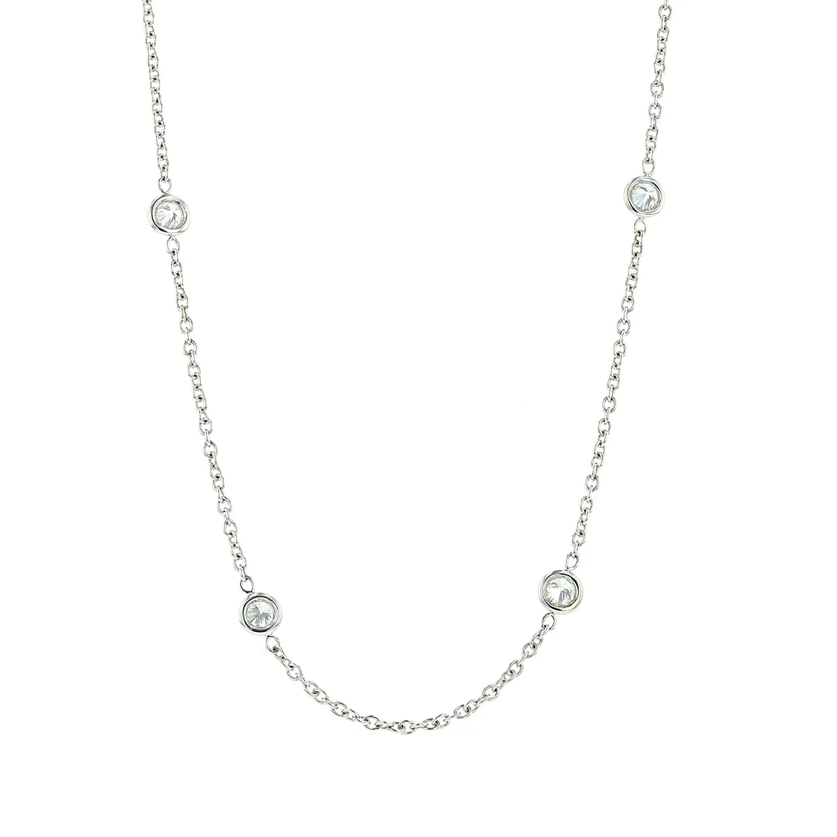 18K White Gold Diamond Station 18-Inch Necklace