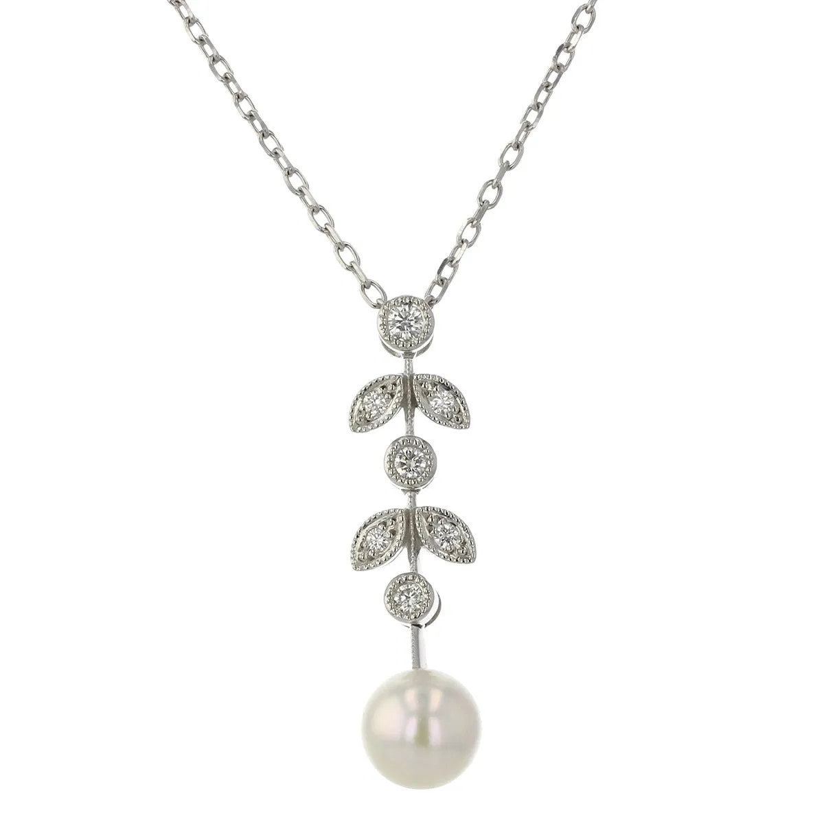 18K White Gold Leaf Classic Pearl Necklace