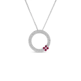 18K White Gold Love In Verona Diamond And Ruby Circle Necklace