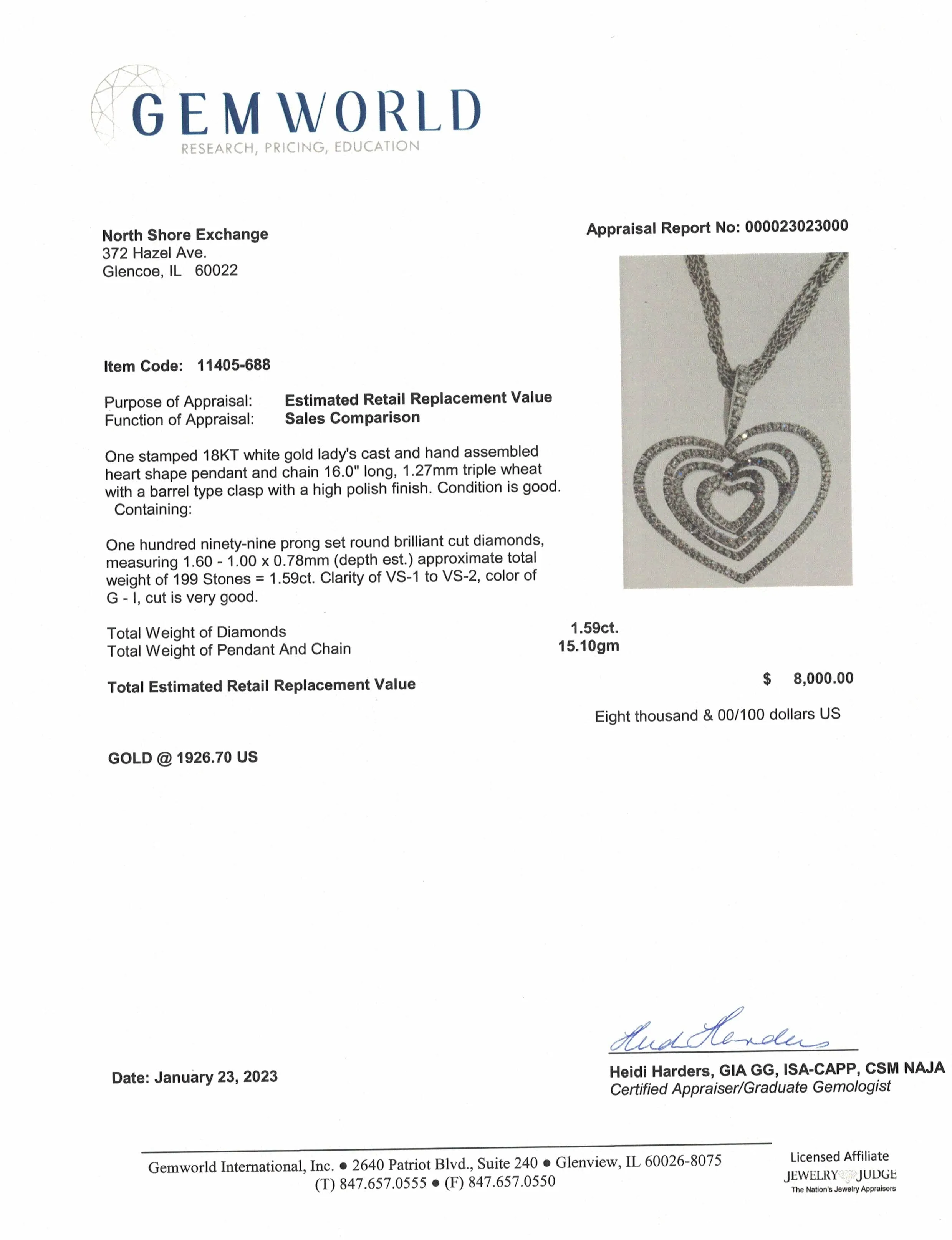 18K White Gold Necklace with Diamond Heart Pendant