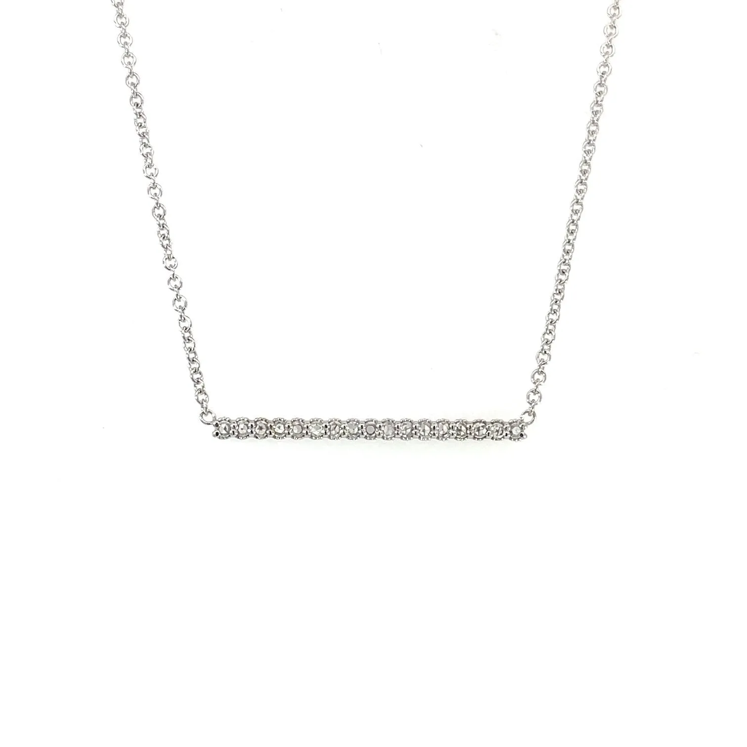 18k White Gold Rose Cut Diamond Bar Necklace