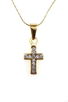 18K Yellow Gold 4 ct Created Diamond Cross Stud Necklace Plated 18 inch