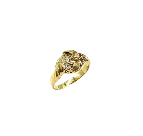 18k Yellow Gold Knot Design Ring with Round Rubies