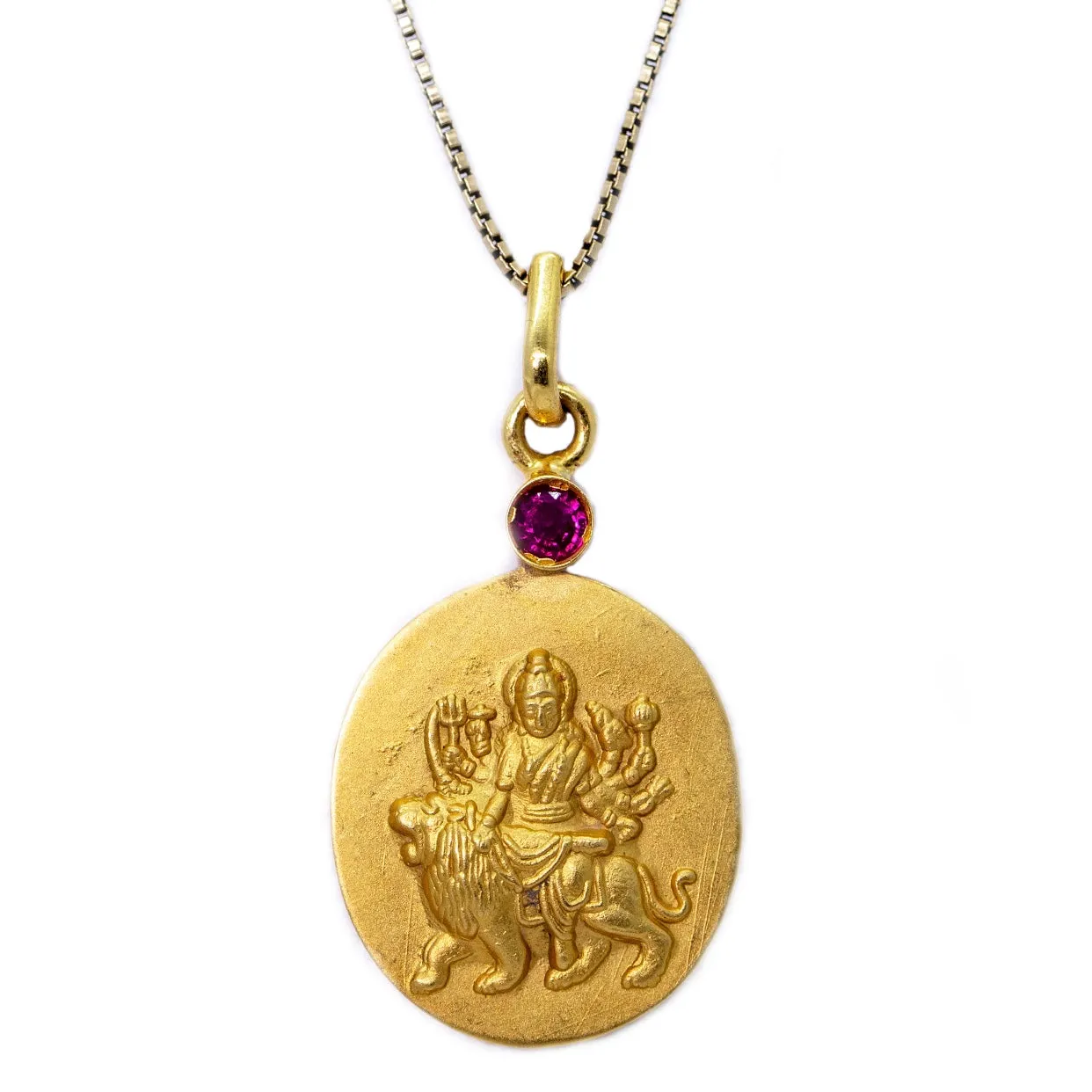 18kt gold Durga Istha Devata Pendant Necklace with Ruby Mount