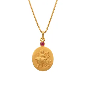 18kt gold Durga Istha Devata Pendant Necklace with Ruby Mount