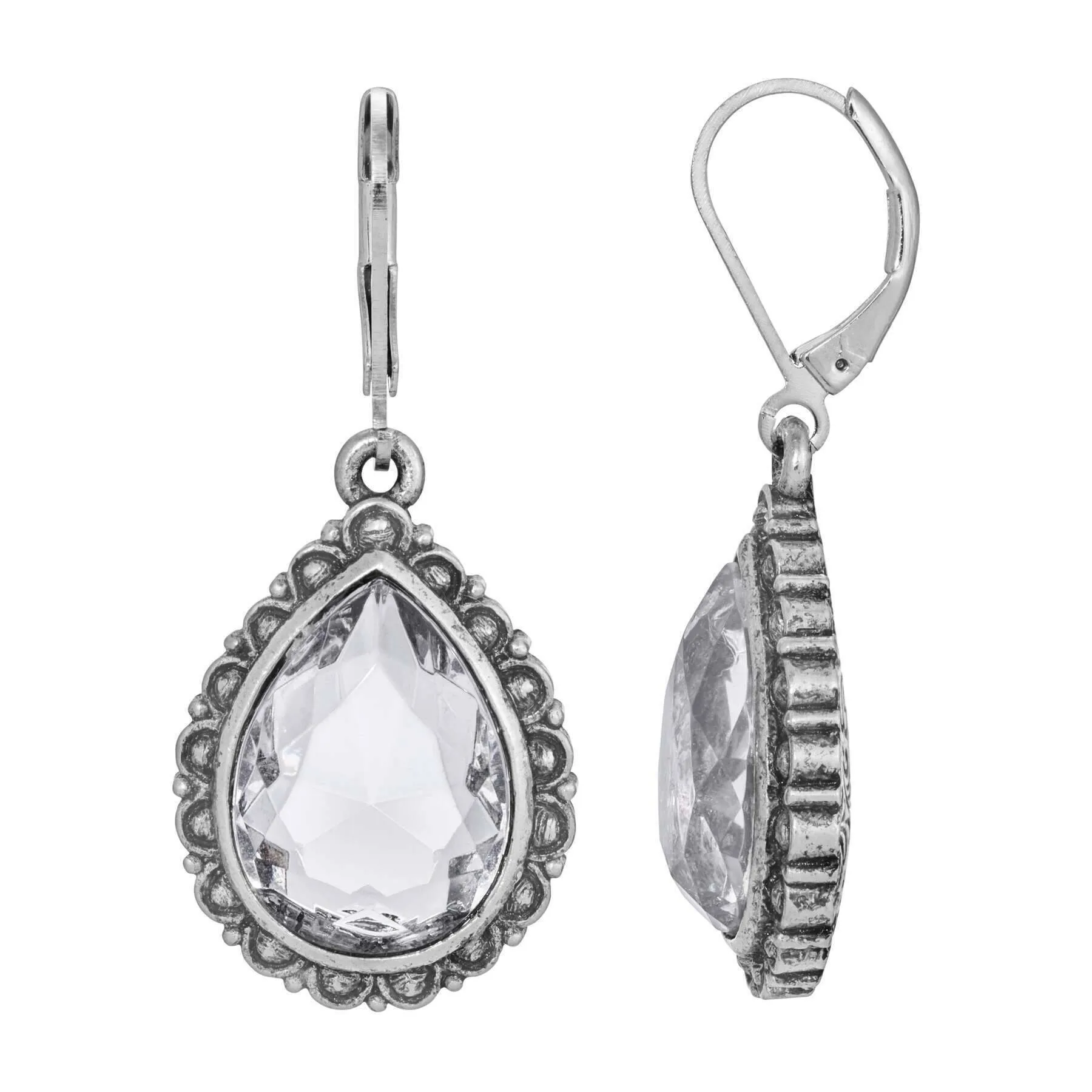 1928 Jewelry Moda Antiqued Teardrop Stone Drop Earrings