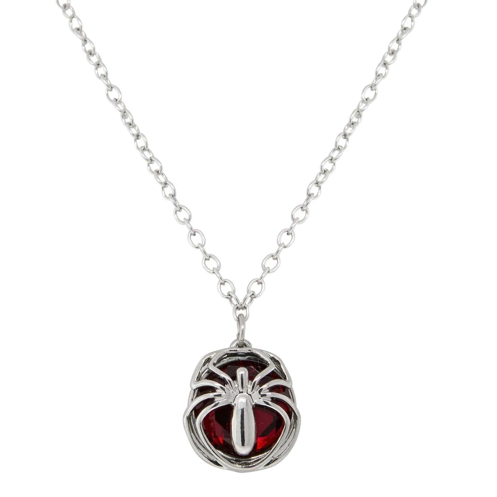 1928 Jewelry Round Red Stone Spider Pendant Necklace 16"   3" Extender