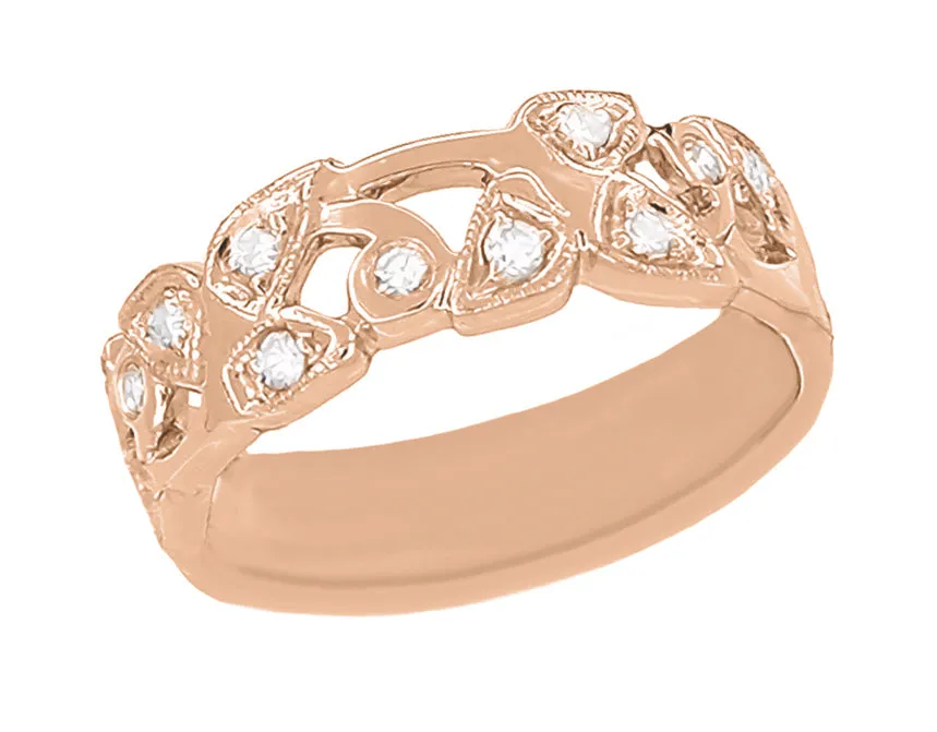 1950's Rose Gold Retro Vines & Leaves Filigree Diamond Wedding Band