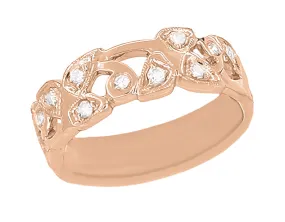 1950's Rose Gold Retro Vines & Leaves Filigree Diamond Wedding Band