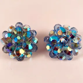 1960s Blue Aurora Borealis Bead Earrings