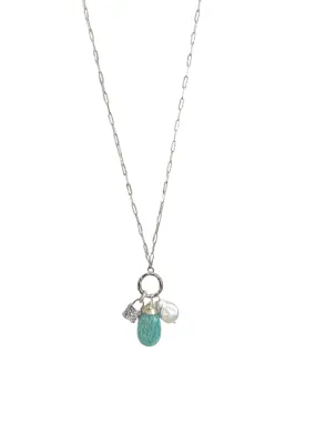 2 Way Amazonite Silver Necklace with Charms