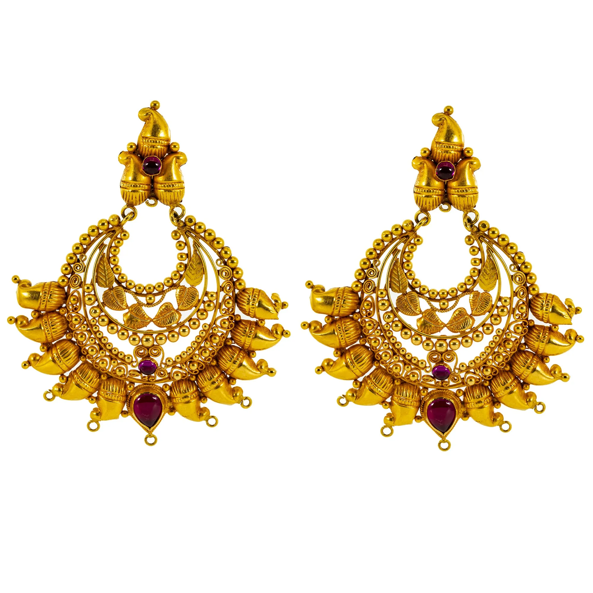 22K Yellow Gold & Ruby Necklace & Chandbali Earrings Set (97.3 grams)