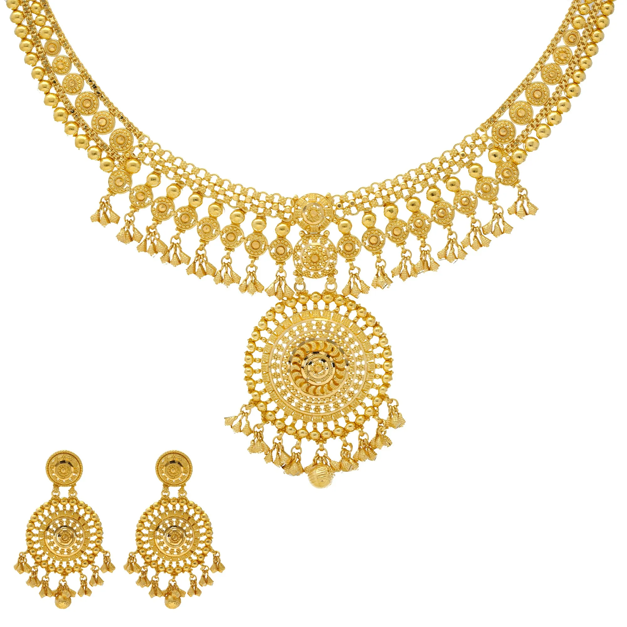 22K Yellow Gold Beaded Filigree Necklace Set (56.4gm)