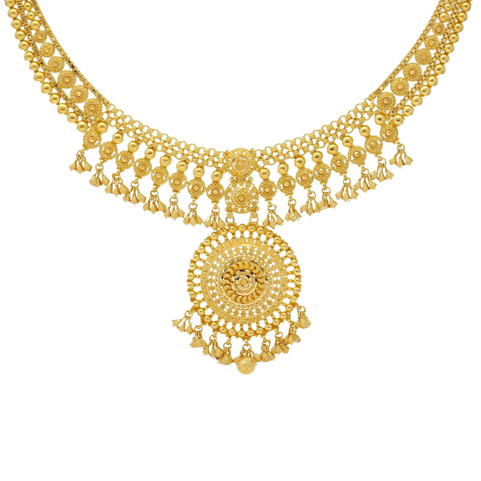 22K Yellow Gold Beaded Filigree Necklace Set (56.4gm)