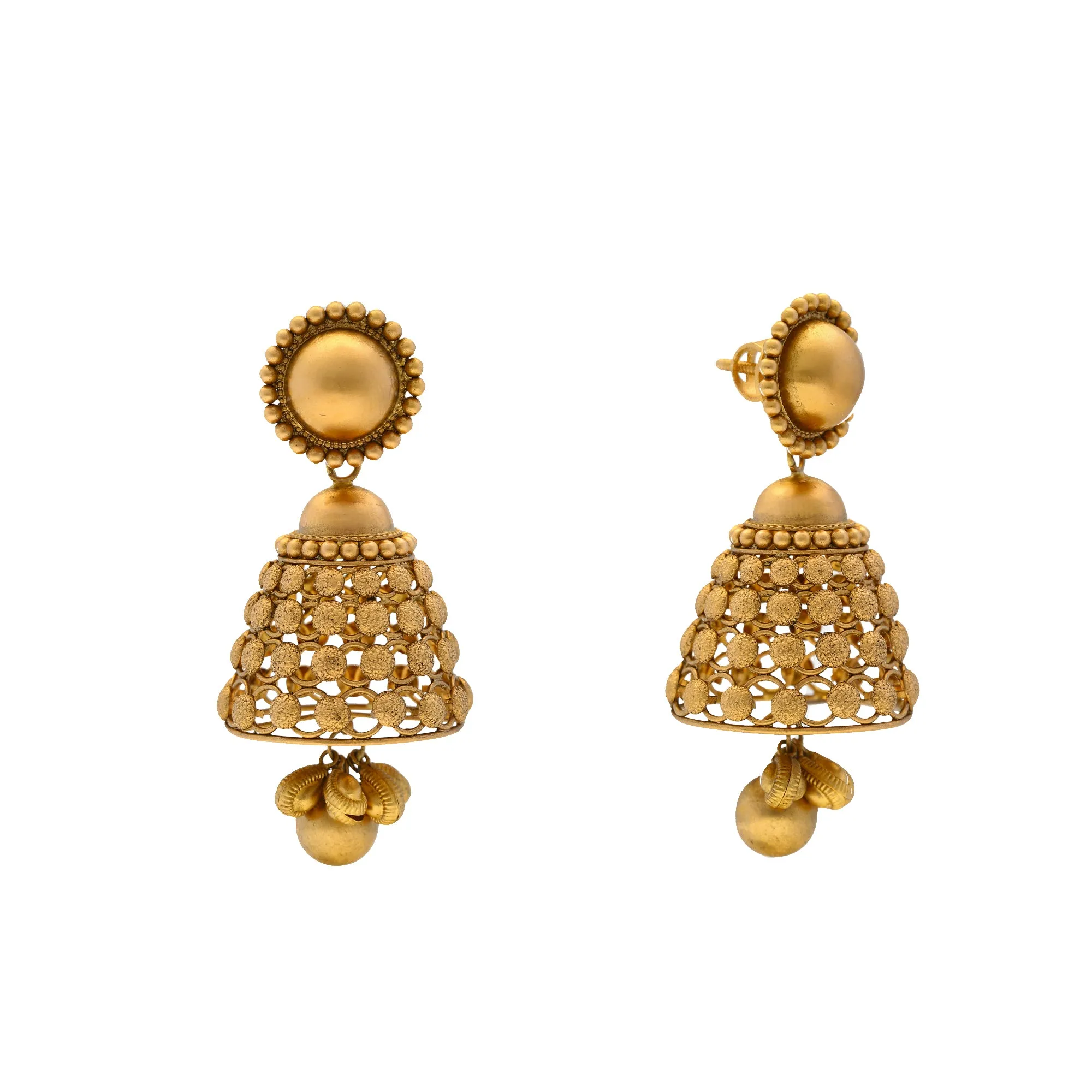 22K Yellow Gold Beaded Jhumka Jewelry Set (107.7gm)