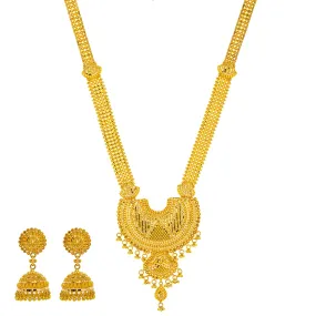 22K Yellow Gold Bridal Necklace & Jhumki Earring Set (92.4 grams)