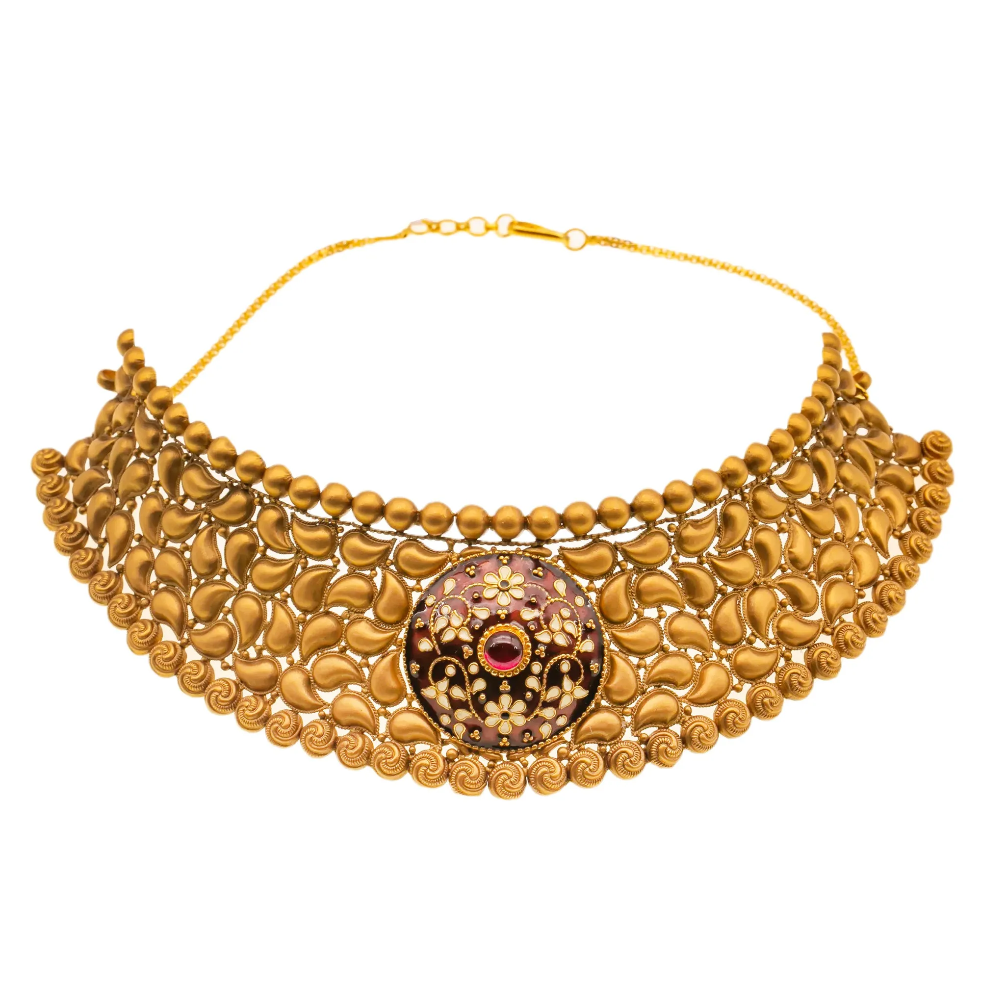 22K Yellow Gold Prisha Choker Necklace Set (69.3gm)