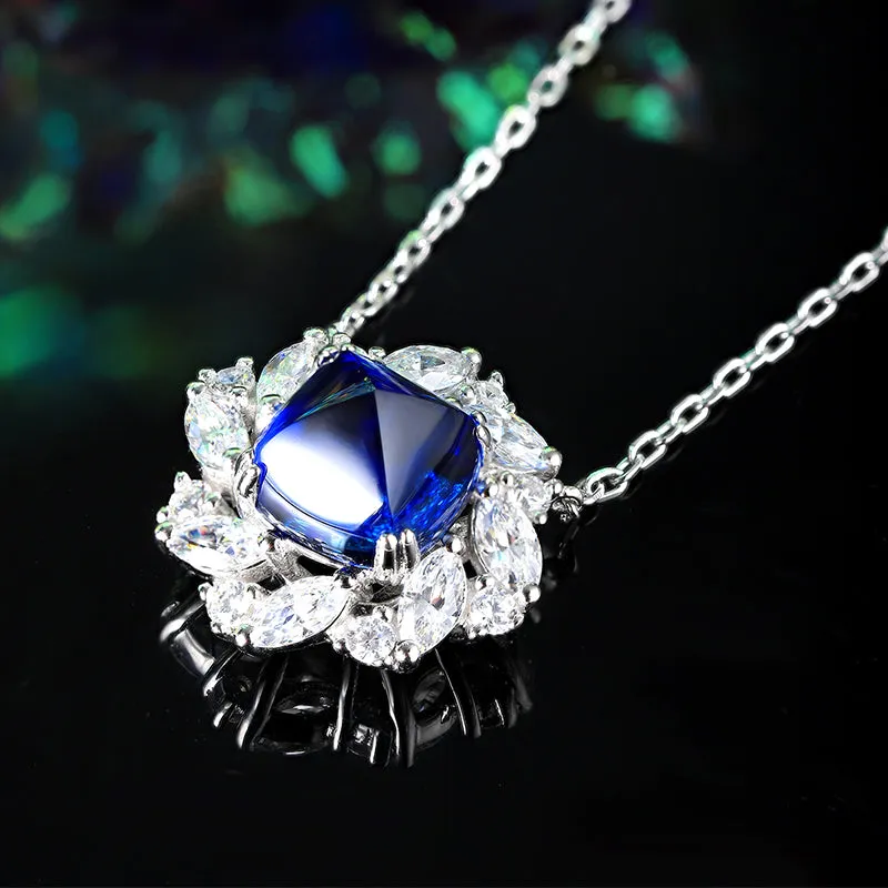 3.3 Carat Square Lab Created Gemstone Necklace with Petal Halo in S925 Silver Plating