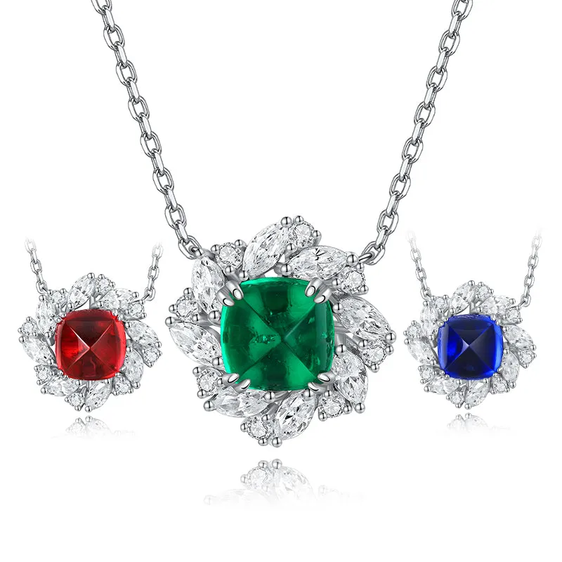 3.3 Carat Square Lab Created Gemstone Necklace with Petal Halo in S925 Silver Plating