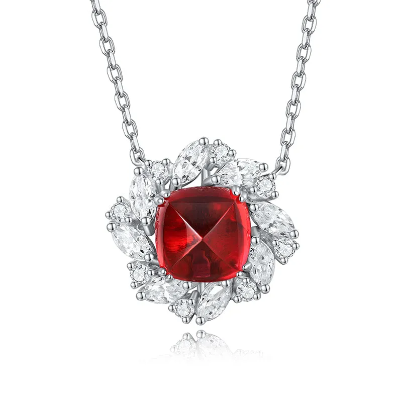 3.3 Carat Square Lab Created Gemstone Necklace with Petal Halo in S925 Silver Plating