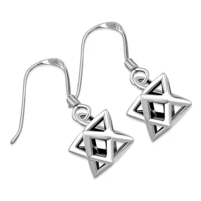 3D Star David Merkaba Silver Earrings