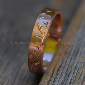 4x1mm Branches and Leaves Ring Variation 1 - 14kt Rose Gold Bright Cut Engraved Band