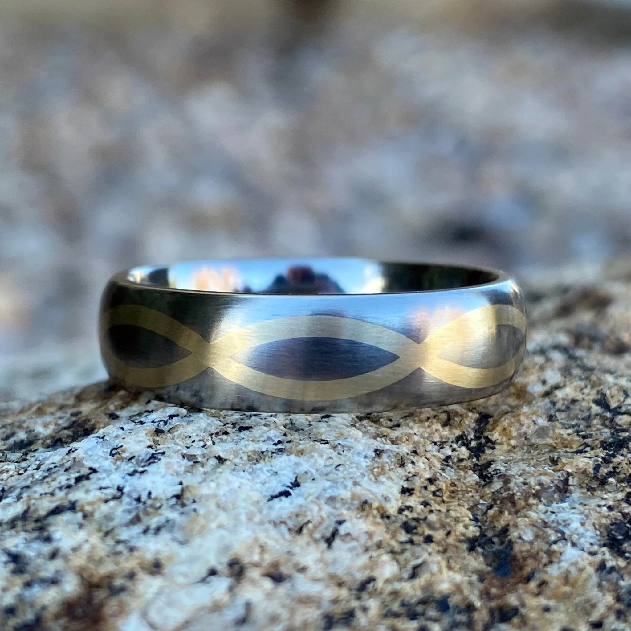 6mm Infinity Ring with 14k Gold Inlay- Mens Wedding Band - Titanium Mens Wedding Rings