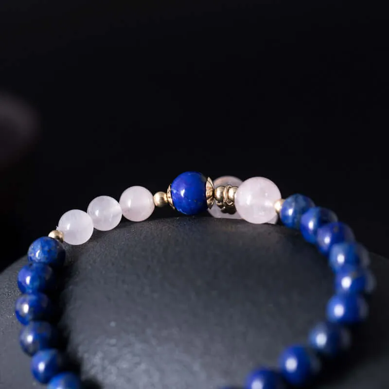 925 Silver Lapis Lazuli Pink Crystal Bracelet