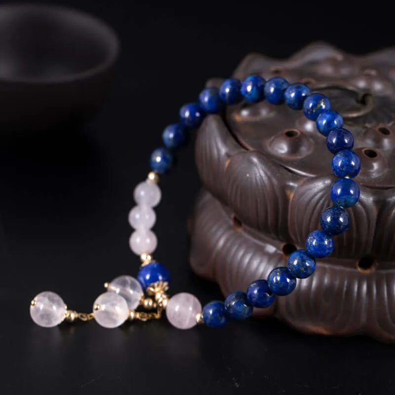 925 Silver Lapis Lazuli Pink Crystal Bracelet