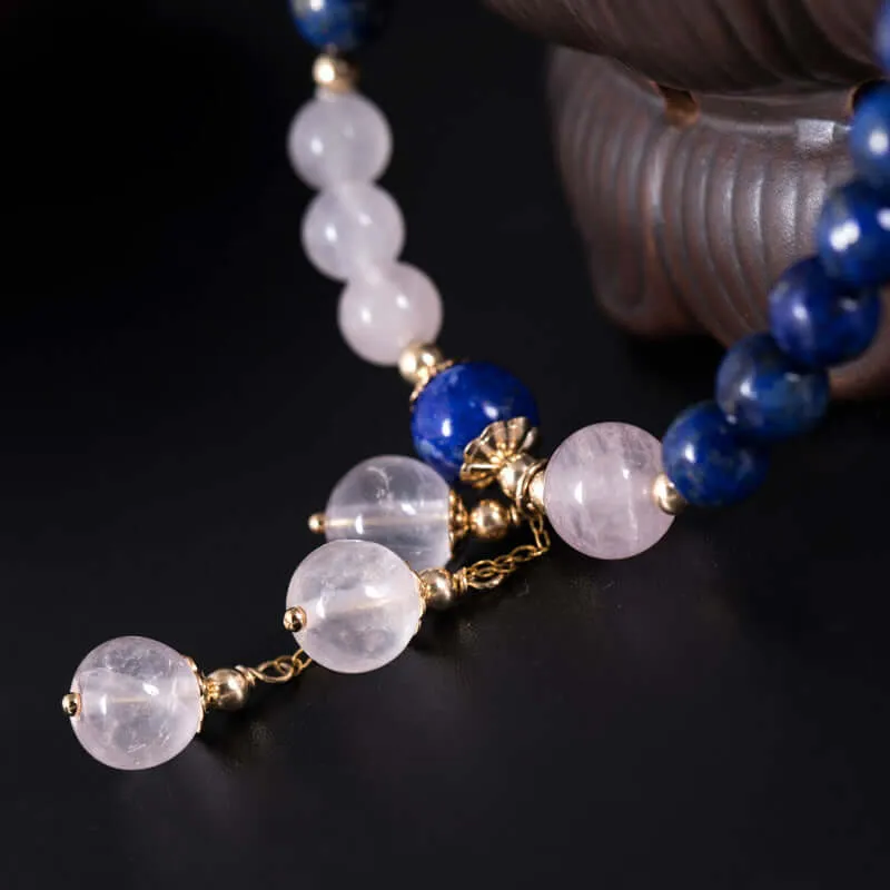 925 Silver Lapis Lazuli Pink Crystal Bracelet