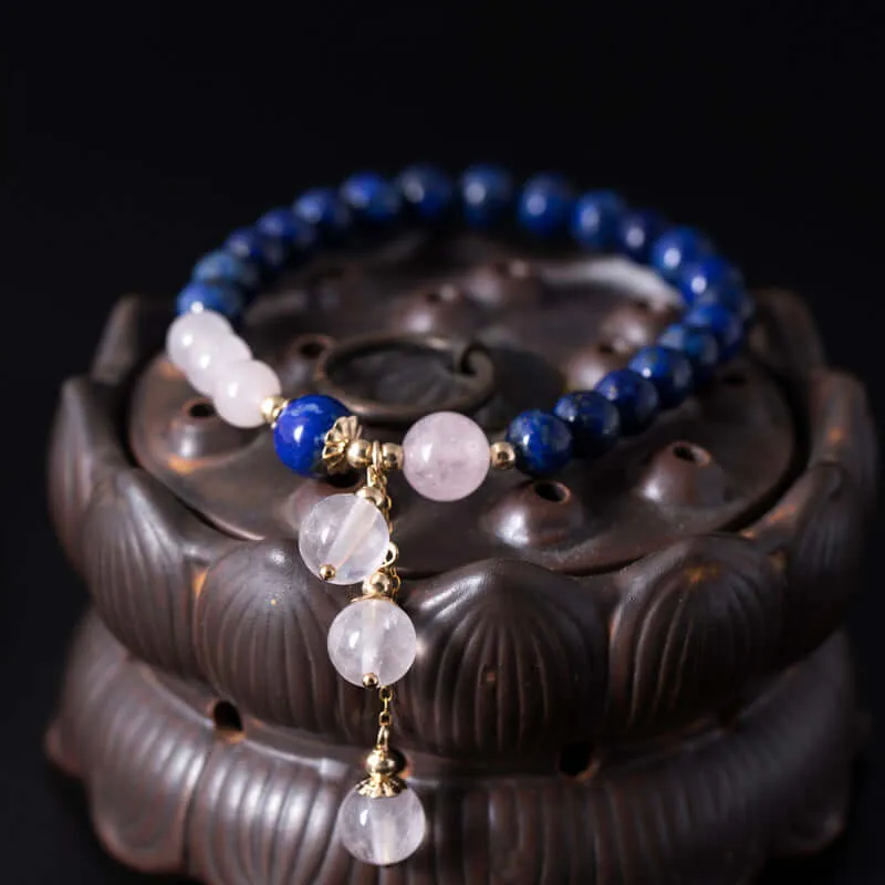 925 Silver Lapis Lazuli Pink Crystal Bracelet